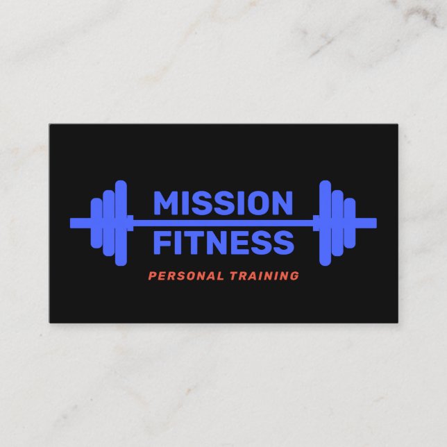 Carte De Visite Personal Trainer Blue Barbell Fitness Black (Devant)