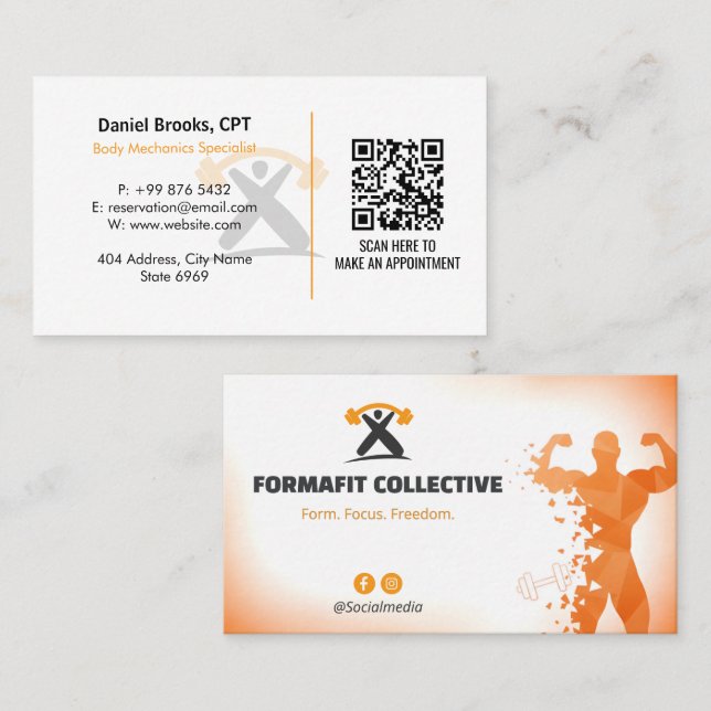 Carte De Visite Personal Trainer Business | Orange White (Devant / Derrière)