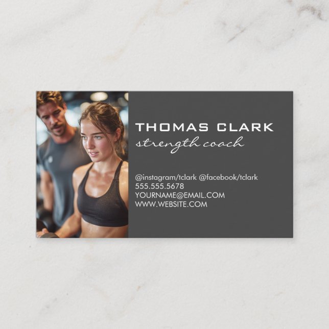 Carte De Visite Personal Trainer with Client at Gym (Devant)