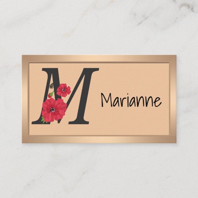 Carte De Visite Personalized monogram editable M text red flower (Devant)