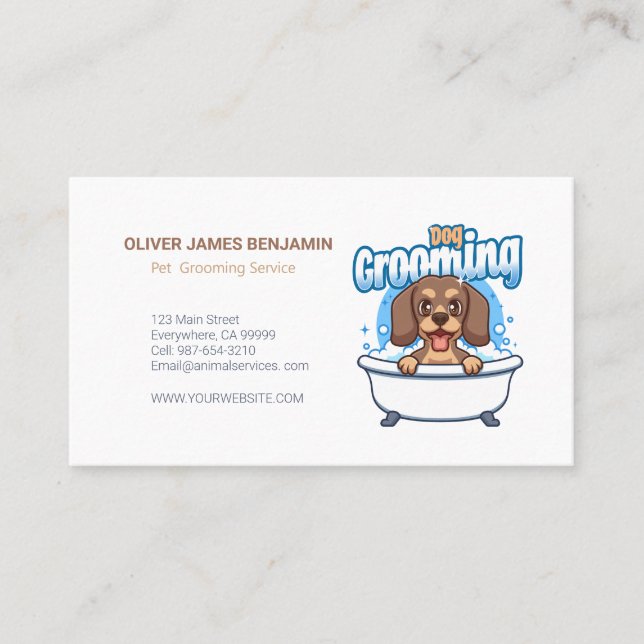 Carte De Visite Personnalisable Chien Grooming Professionnel et él (Devant)