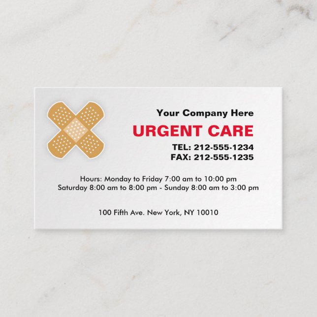 Carte de visite PERSONNALISABLE de soin urgent (Devant)