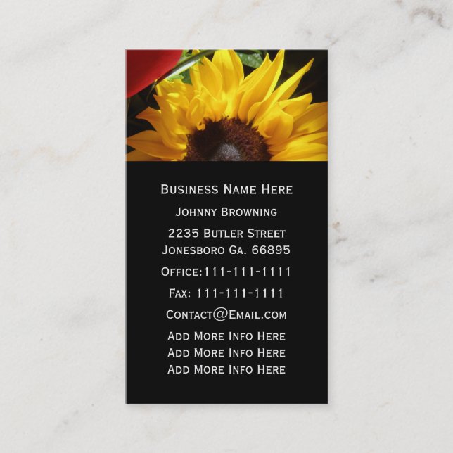 Carte de visite personnalisable de tournesol (Devant)