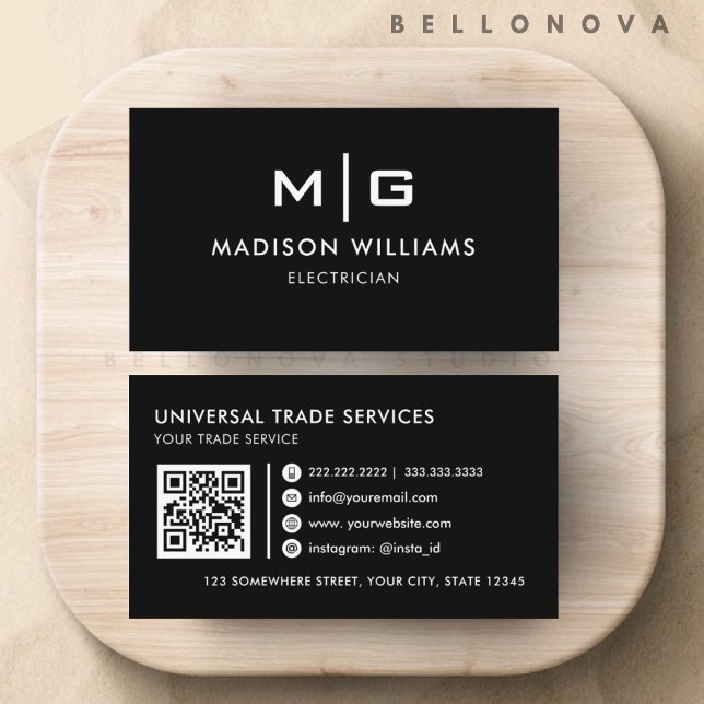 Carte De Visite Personnalisable Noir et Blanc Professionnel (Customizable Black and White Professional Business Card)