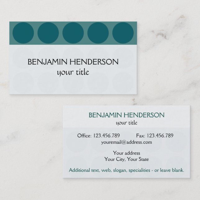Carte De Visite Personnalisable Pois toute couleur sur Turquoise (Devant / Derrière)