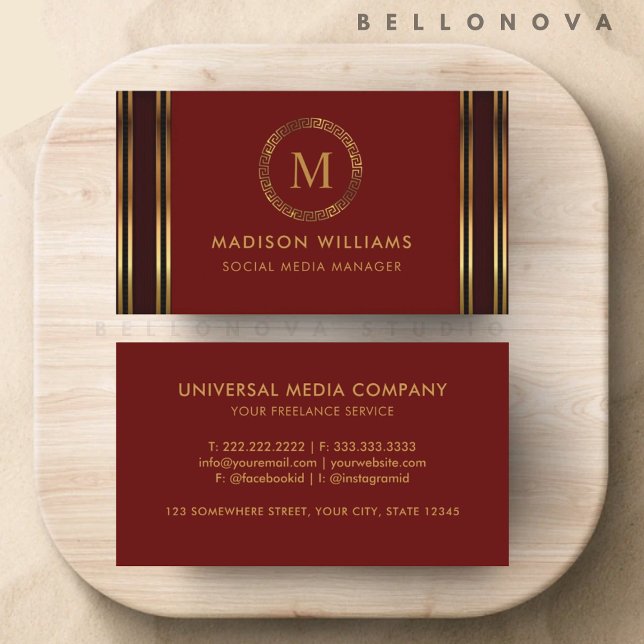 Carte De Visite Personnalisable Red Maroon Gold Professional (Customizable Red Maroon Gold Professional Business Card)