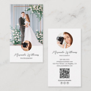 Carte De Visite Personnalisé 3 photos QR Social Media Icons Photog