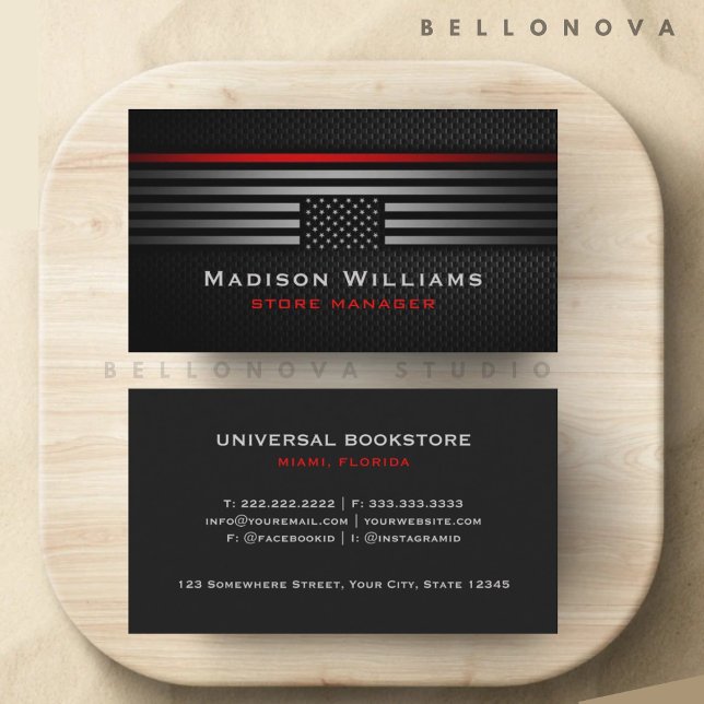 Carte De Visite Personnalisé Black Grey Red États-Unis America Fla (Custom Black Grey Red The USA America Flag Premium Business Card)