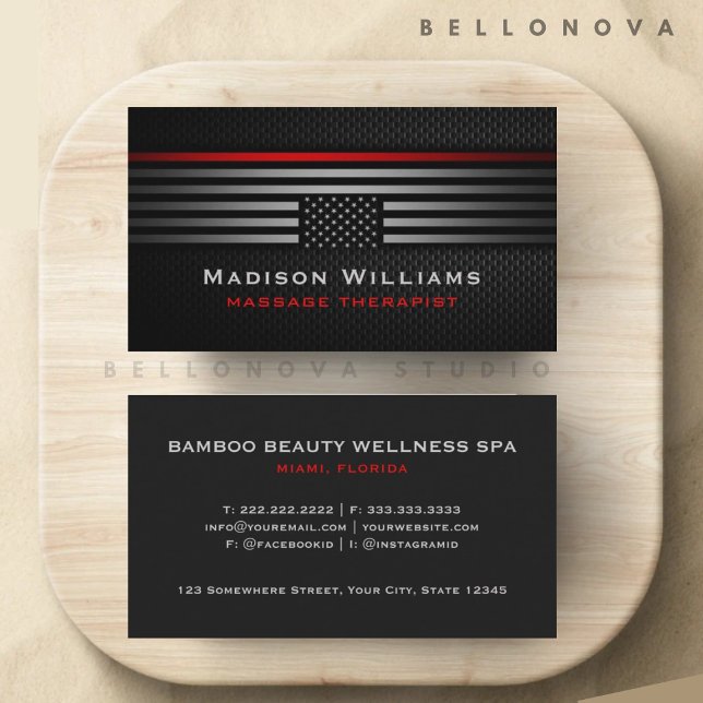 Carte De Visite Personnalisé Black Grey Red États-Unis America Fla (Custom Black Grey Red The USA America Flag Premium Business Card)