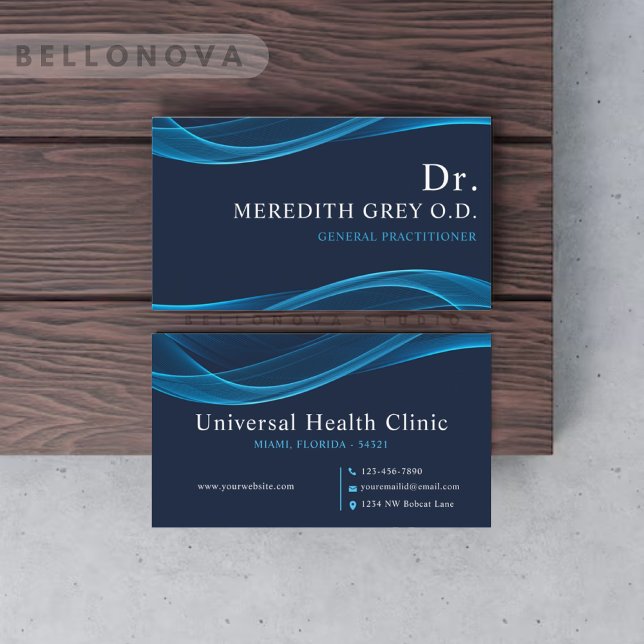 Carte De Visite Personnalisé Bleu Bleu Clair Médecins Fancy (Custom Dark Bright Blue White Doctors Fancy Business Card)
