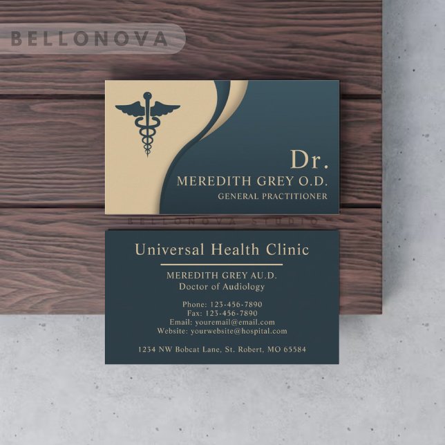 Carte De Visite Personnalisé Dark Turquoise Vert Brown Docteurs fa (Custom Dark Teal Green Brown Doctors Fancy Business Card)