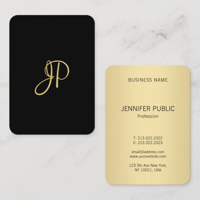 Carte De Visite Personnalisé Elegant Or Moderne Monogramme Modèle (Devant / Derrière)
