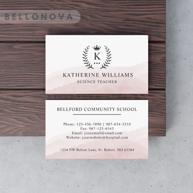 Carte De Visite Personnalisé Initial & Nom Blanc Rose noir Monogra (Custom Initial & Name White Black Pink Monogrammed Business Card)