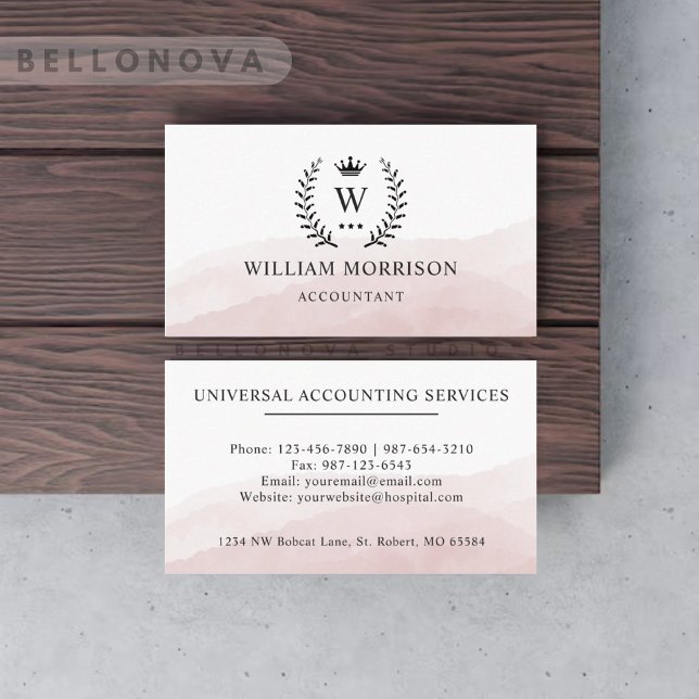 Carte De Visite Personnalisé Initial & Nom Blanc Rose noir Monogra (Custom Initial & Name White Black Pink Monogrammed Business Card)