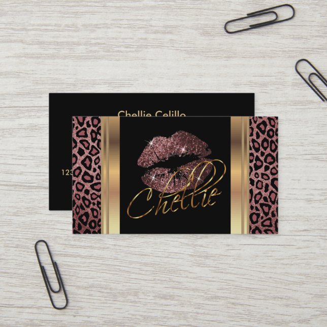 Carte De Visite Personnalisé - Lèvres de Parties scintillant Rose  (Devant/Arrière en situation)