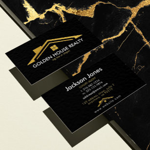 Carte De Visite Personnalisé Noir + Gold Home Realtors Luxe Modern