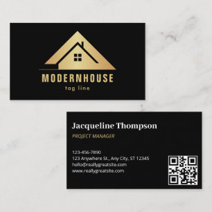 Carte De Visite Personnalisé Noir + Or Maison Construction Lux
