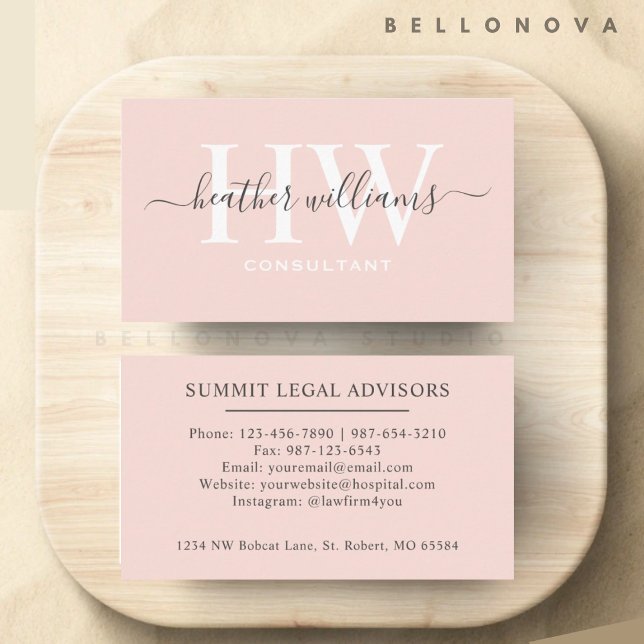 Carte De Visite Personnalisé Pâle Pastel Rose Blanc Noir Professio (Custom Pale Pastel Pink White Black Professional Business Card)