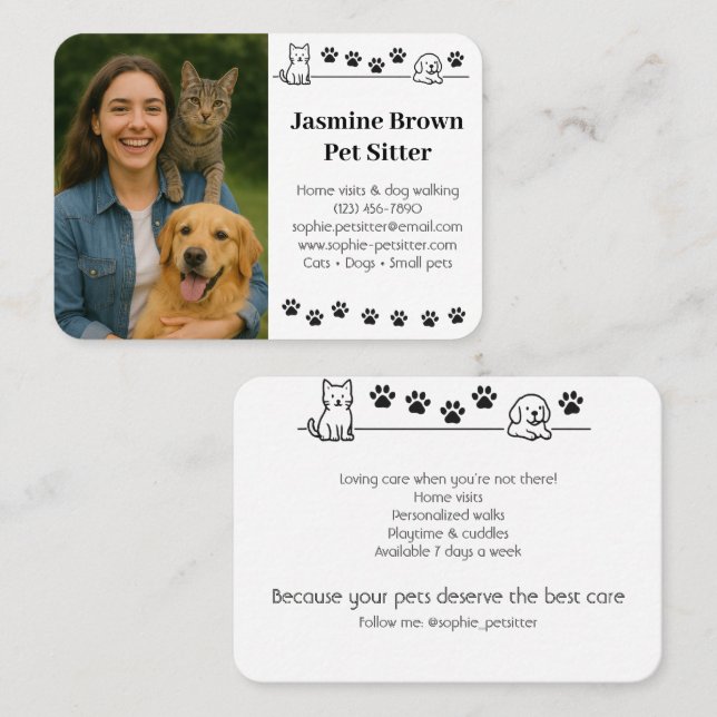 Carte de visite personnalisé pour animaux de compa (Devant / Derrière)