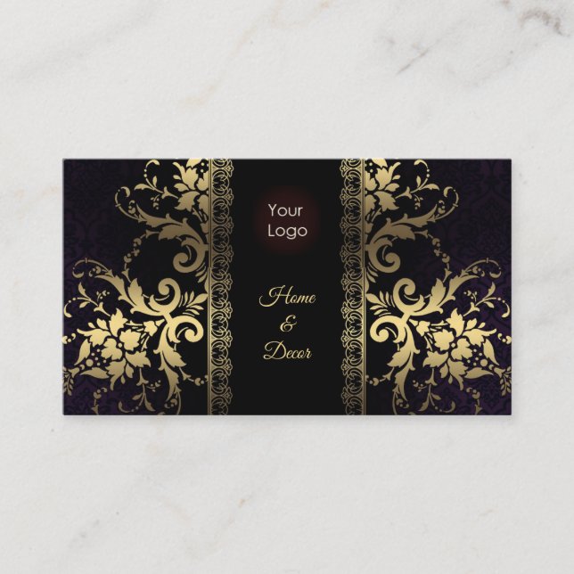 Carte de visite personnalisé Royal Black & Gold (Devant)