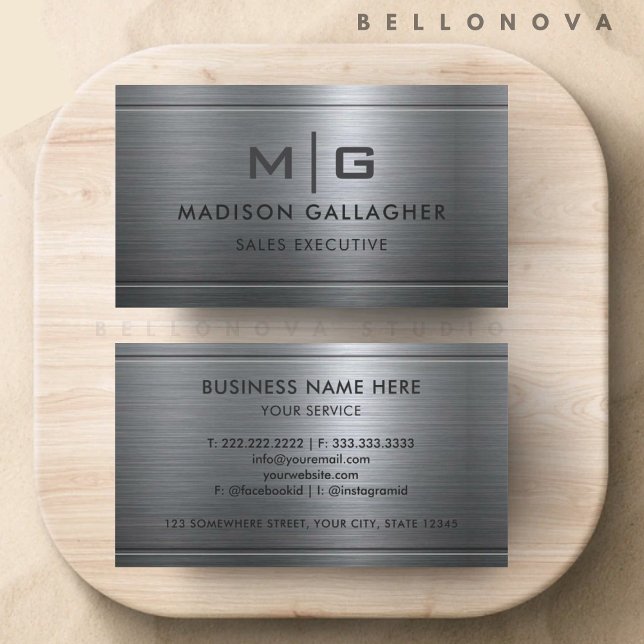 Carte De Visite Personnalisé Silver Grey Metal Professional (Custom Silver Grey Metal Professional Business Card)