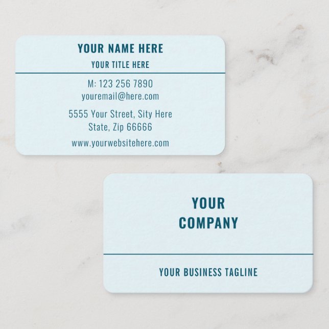 Carte de visite personnalisé Votre nom Texte Coord (Devant / Derrière)