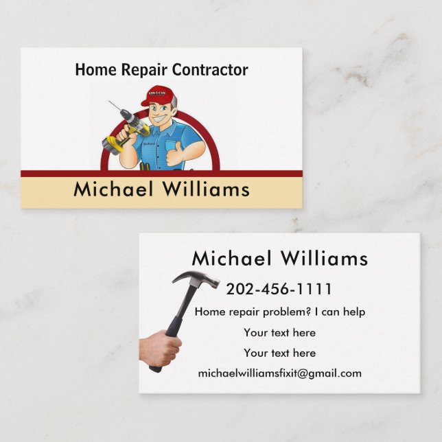 Carte De Visite Personnaliser Handyman Home Réparation Facile à li (Devant / Derrière)