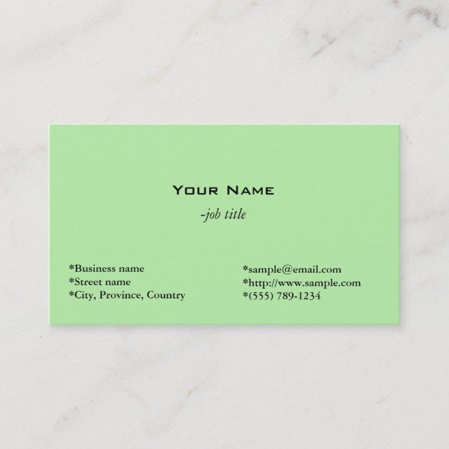 carte de visite personnel vert clair (Devant)