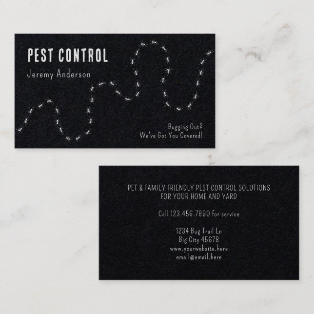 Carte De Visite Pest Control Ants Bugs Moderne Minimale Noir (Devant / Derrière)