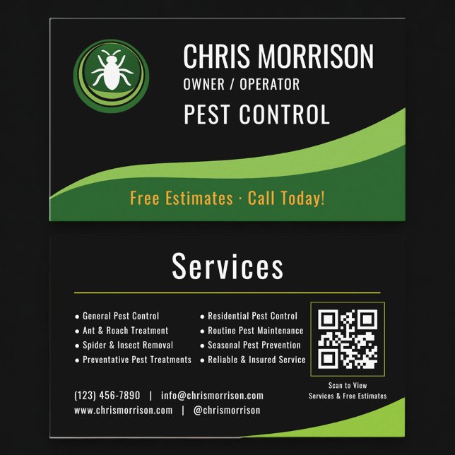 Carte De Visite Pest Control Service QR Code (Créateur téléchargé)