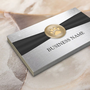 Carte De Visite Pet Care Gold Paw Badge Black Ribbon Silver