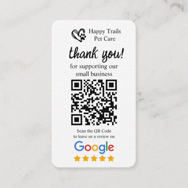 Carte De Visite Pet Care Google Review Request Card avec code QR (Devant)