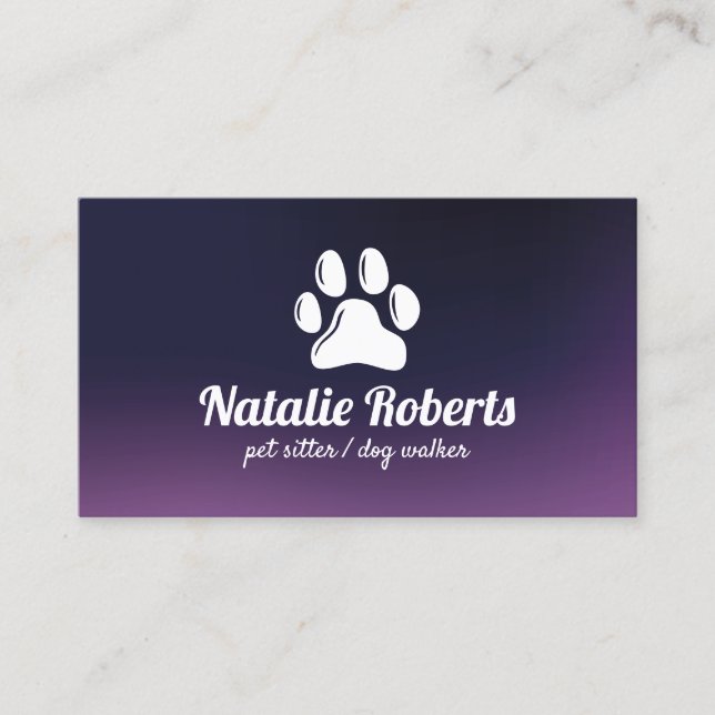 Carte De Visite Pet Sitter Chien Walker Cute Paw Logo Purple (Devant)