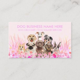 Carte De Visite Pet Sitter Walker chien soin fleurs roses