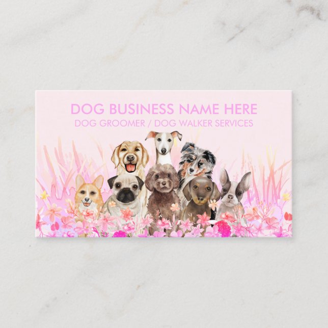 Carte De Visite Pet Sitter Walker chien soin fleurs roses (Devant)