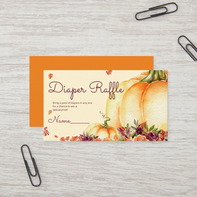 Carte De Visite Petit billet de tirage de tombola citrouille (Devant/Arrière en situation)