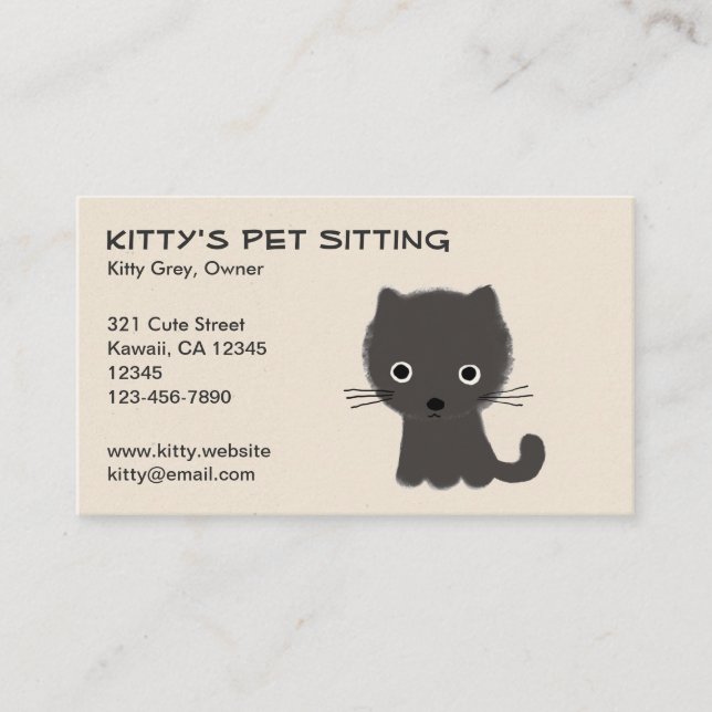 Carte De Visite Petit Chat Gris Mignon (Devant)