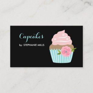 Carte De Visite Petit gâteau bleu mignon de boulangerie Girly ave