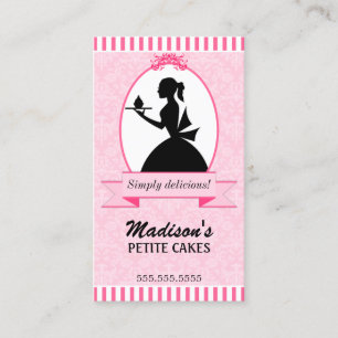 Carte De Visite Petit gâteau élégant de silhouette de damassé