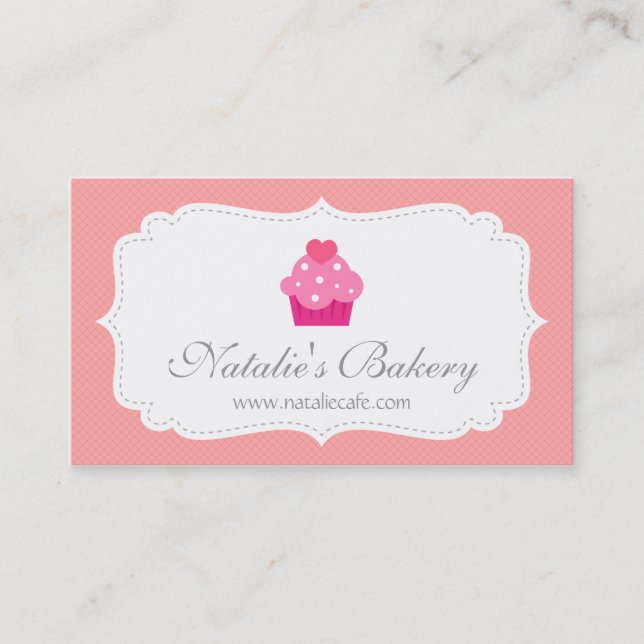 Carte De Visite Petit gâteau élégant, moderne, rose, boulangerie (Devant)
