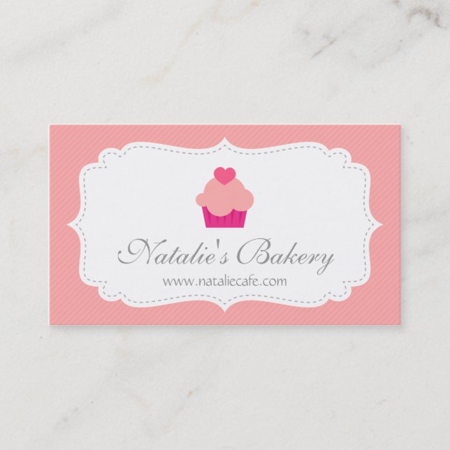 Carte De Visite Petit gâteau élégant, moderne, rose, boulangerie (Devant)