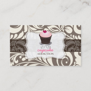 Carte De Visite Petit gâteau rose de coeur de PixDezines+damassé