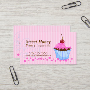 Carte De Visite Petit gâteau rose mignon avec la cerise