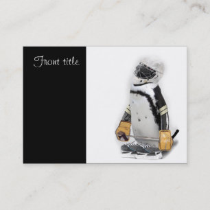 Carte De Visite Petit Penguin portant un engin de hockey