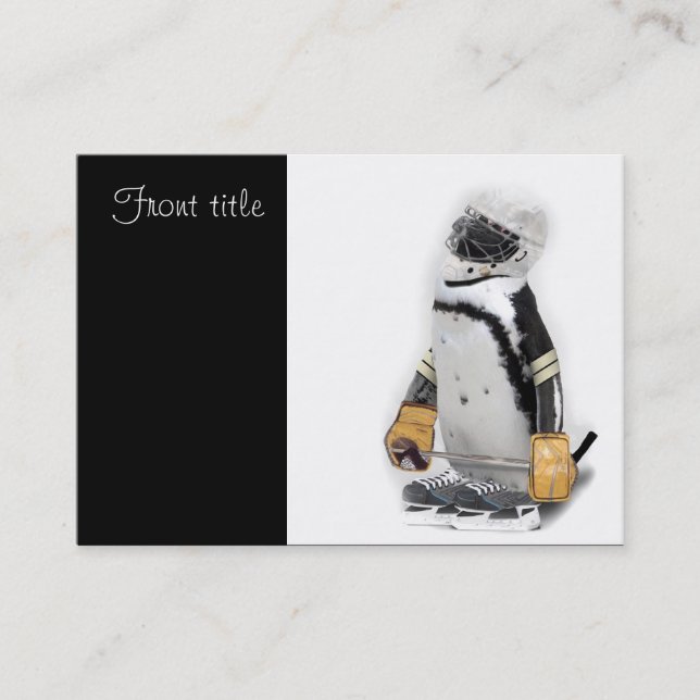 Carte De Visite Petit Penguin portant un engin de hockey (Devant)