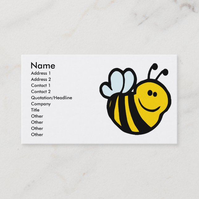 Carte De Visite petite bête bumble abeille souriant personnage de  (Devant)