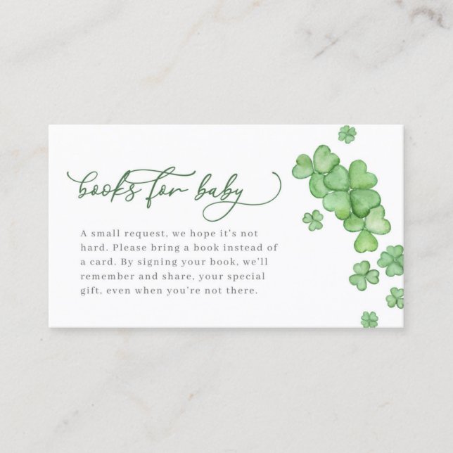 Carte De Visite Petits Baby showers Shamrocks Livres pour Baby Car (Devant)