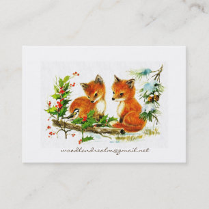 Carte De Visite Petits renards et poulet dans la neige
