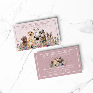 Carte De Visite PetSitter chien vétérinaire rose encadré Paws