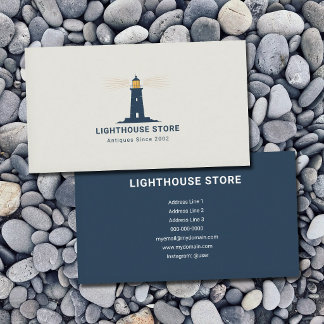 Carte De Visite Phare à lumière jaune et bleu marine